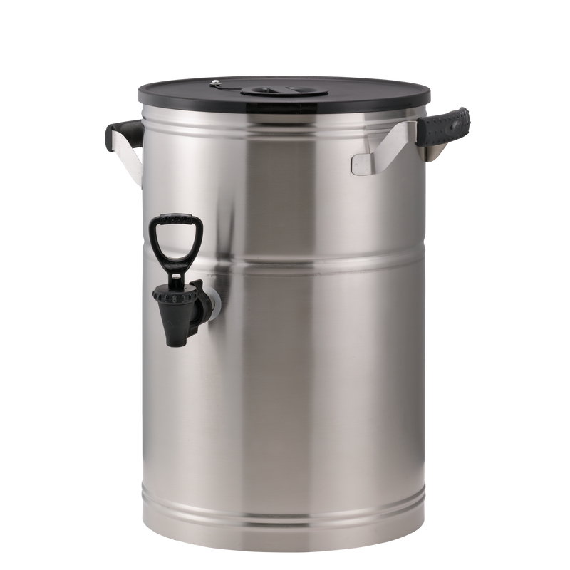 Round 3-Gallon Commercial Stainless Tea Urn in Brushed Stainless and Black