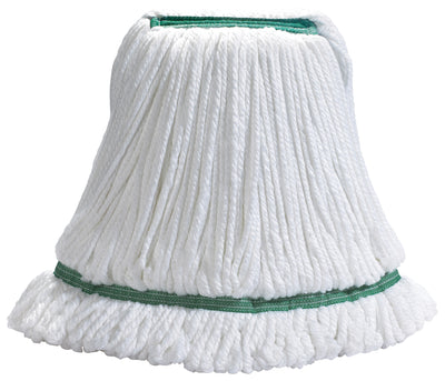 Winco MOPM-M 14 Oz Medium Wet Mop Head Microfiber Loop End White with Green Bands