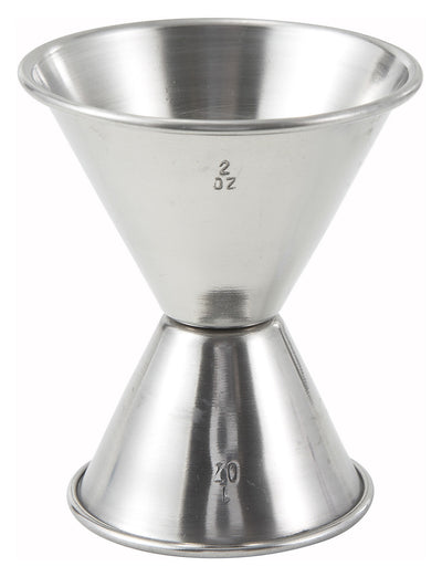 1 oz / 2 oz Dual-Sided Cocktail Jigger, Stainless Steel Rolled Edge (Winco J-5)