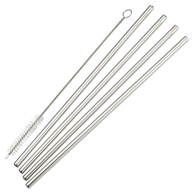 Winco SSTW-8S 1/4 Inch Stainless Steel Drinking Straw Set with Cleaning Brush