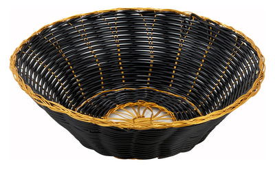 Winco PWBK-8R 8-1/2 Inch Round Woven Basket Black with Gold Trim Polypropylene