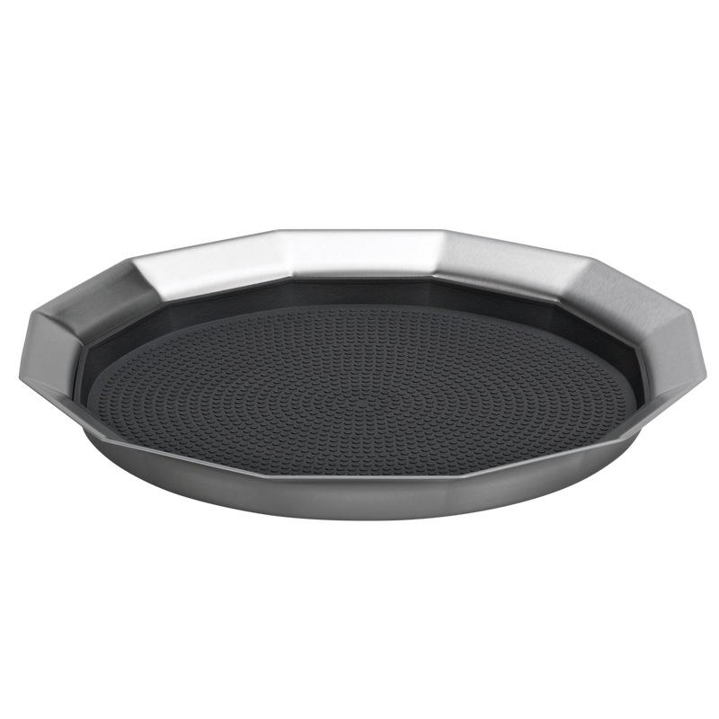 12-Sided 11 in. Small Non-Slip Serving Tray in Brushed Stainless