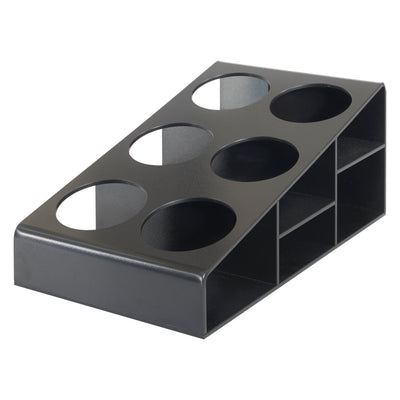 Winco SBO-6C Syrup/Condiment Bottle Organizer, 6-Compartments, 3.5"Dia, Plastic, Black