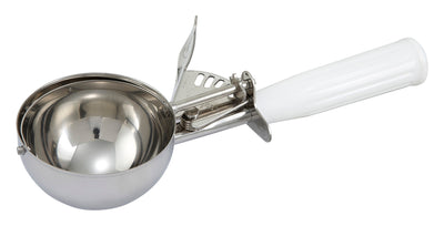Winco ICD-6 4.67 Oz Ice Cream Disher - Size 6 Thumb Press Stainless Steel White Handle