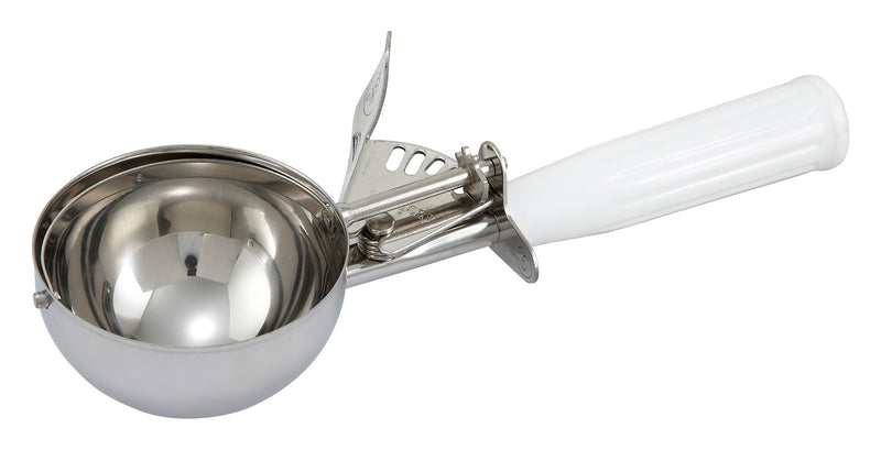 Winco ICD-6 4.67 Oz Ice Cream Disher - Size 6 Thumb Press Stainless Steel White Handle