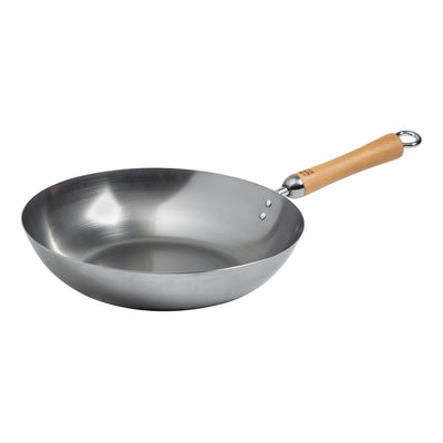 Winco J21-9979 12 Inch Carbon Steel Stir-Fry Pan - Birch Handle Joyce Chen Classic