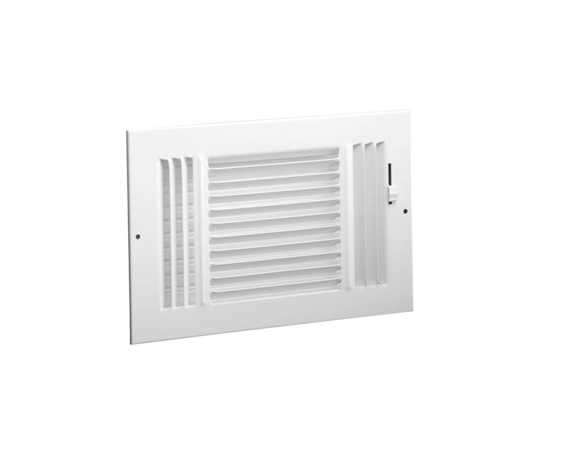 Hart & Cooley 043860, 8x4 3-Way Air Register, White Steel Sidewall & Ceiling Air Vent with Multi-Shutter Damper, 683 Series