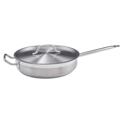 Winco SSET-7 7 Quart Induction Sauté Pan Round with Cover Riveted Handle Stainless Steel Aluminum Core