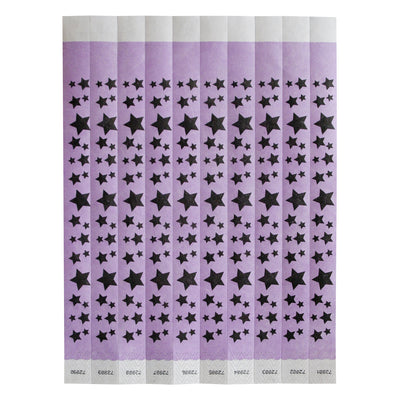 Winco WB-STARS Bar Maid Waterproof Tear-Free Wristbands - Stars (Purple/Black) (500 Pieces/Pack)