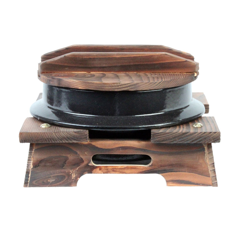 Thunder Group IRPA003 40 Oz Japanese Noodle Bowl Cast Iron With Wooden Lid and Base