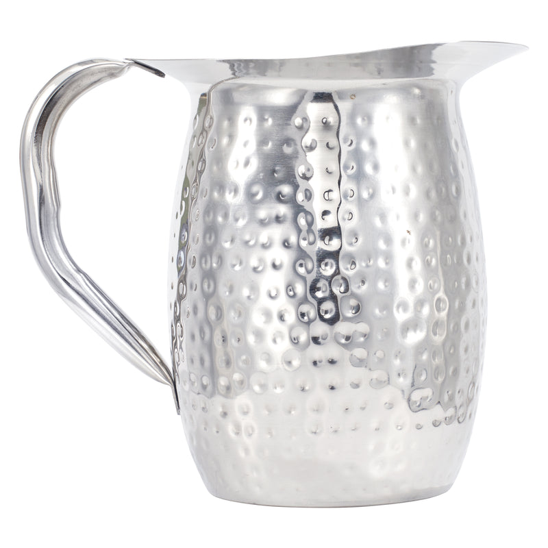 Winco WPB-2CH 2 Qt. Hammered Ice Catcher Bell Pitcher Stainless Steel Mirror Finish