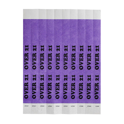 Winco WB-OVER21 Bar Maid Waterproof Tear-Free Wristbands - OVER 21 (Purple/Black) (500 Pieces/Pack)