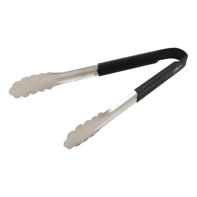 Winco UTSH-12K 12 Inch Utility Tongs with Black Silicone Handle Stainless Steel