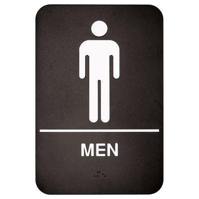 Winco SGNB-605 6 Inch Sign Braille Compliance White on Black MEN