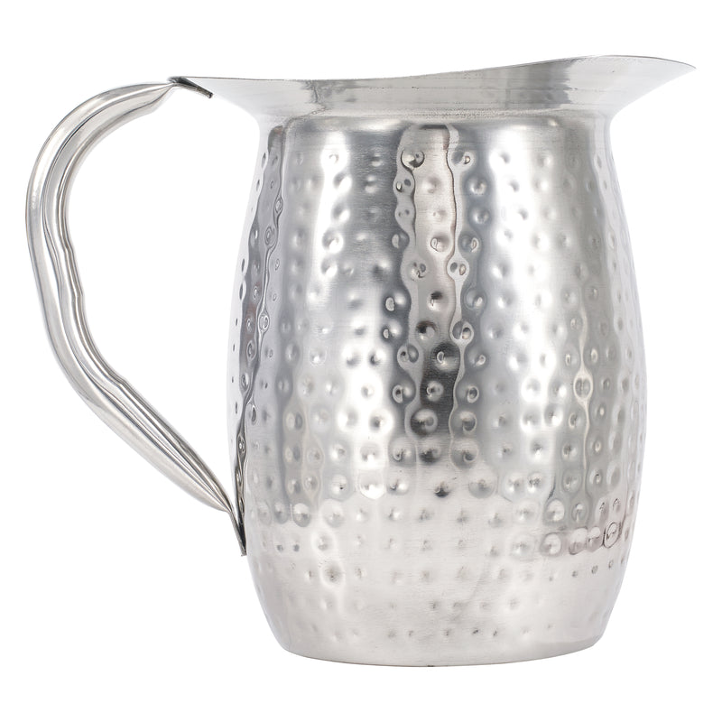 Winco WPB-2H 2 Quart Bell Pitcher with Handle Hammered Stainless Steel Mirror Finish