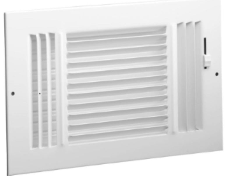 Lima 703927, 8x4 3-Way Air Register, White Steel Sidewall & Ceiling Air Vent with Multi-Shutter Damper