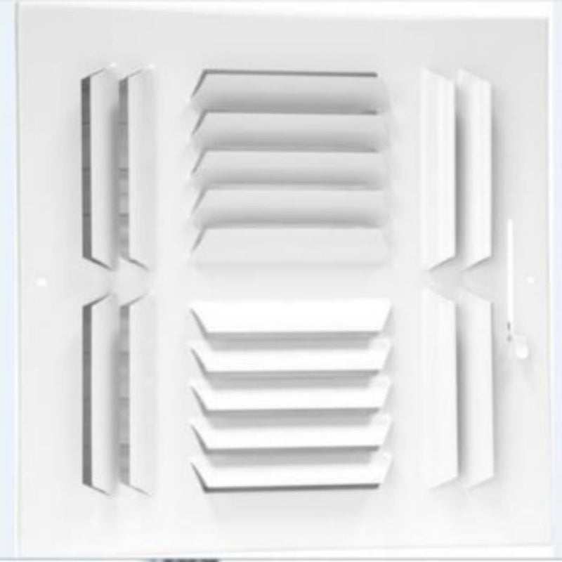 Lima 703898, 10x10 4-Way Air Register, White Steel Sidewall & Ceiling Air Vent with Multi-Shutter Damper