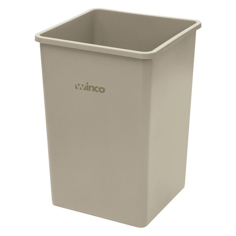 Winco 35 Gallon Square Trash Can - Beige Heavy-Duty LDPE