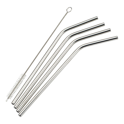 Winco SSTW-8C 1/4 Inch Curved Drinking Straw Set Dishwasher Safe Stainless Steel