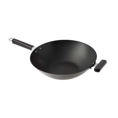 Winco J22-0040 14 Inch Wok Carbon Steel Flat Bottom with Phenolic Handles