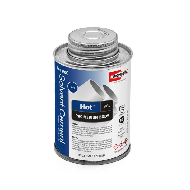 RectorSeal 55988, 1/4 Pint Hot™ 203L PVC Cement Low-VOC, 4 oz