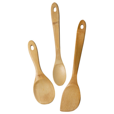 Winco J33-2018 3 Inch Burnished Bamboo Utensil Kitchen Tool Set with Eco-Friendly Design