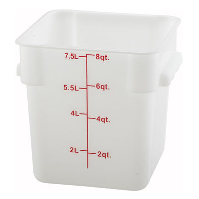 Winco PESC-8 8 Quart Square Food Storage Container - White Polypropylene Built-in Handles