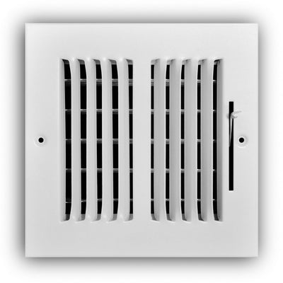 TRUaire 102M06X06, 6x6 2-Way Air Register, White Steel Sidewall & Ceiling Air Vent, 102M Series