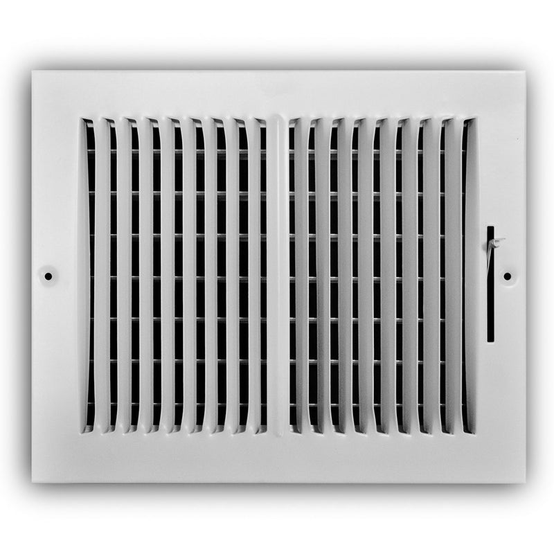 TRUaire 102M10X08, 10x8 2-Way Air Register, White Steel Sidewall & Ceiling Air Vent, 102M Series
