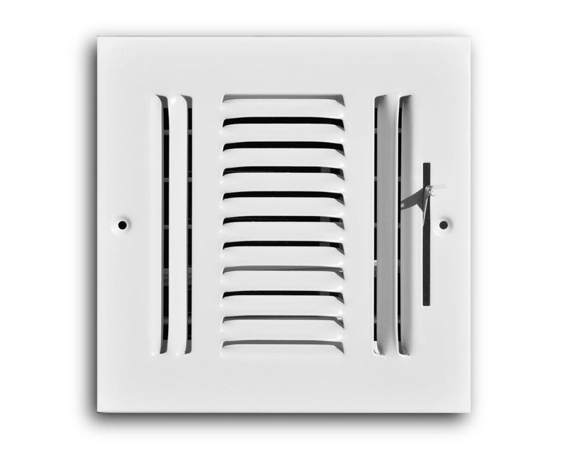TRUaire 103M06X06, 6x6 3-Way Air Register, White Steel Sidewall & Ceiling Air Vent, 103M Series
