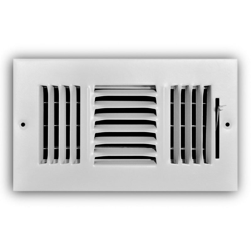 TRUaire 103M08X04, 8x4 3-Way Air Register, White Steel Sidewall & Ceiling Air Vent, 103M Series