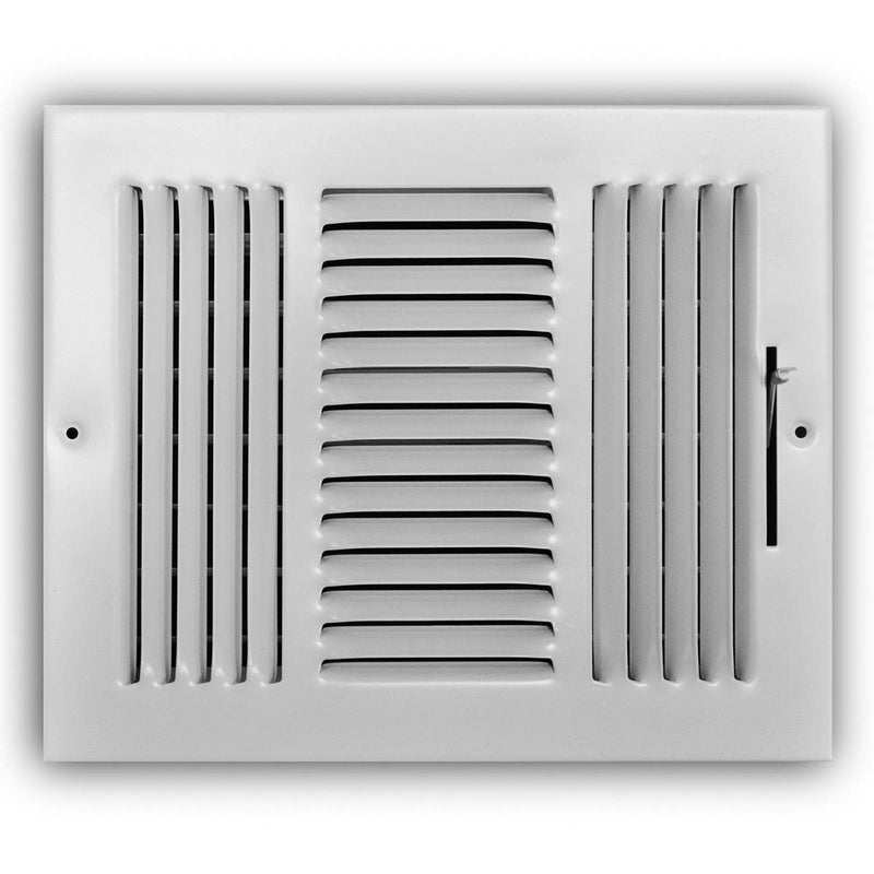 TRUaire 103M10X08, 10x8 3-Way Air Register, White Steel Sidewall & Ceiling Air Vent, 103M Series