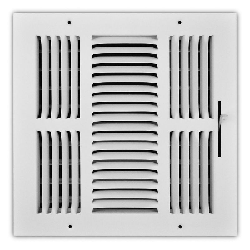 TRUaire 103M10X10, 10x10 3-Way Air Register, White Steel Sidewall & Ceiling Air Vent, 103M Series