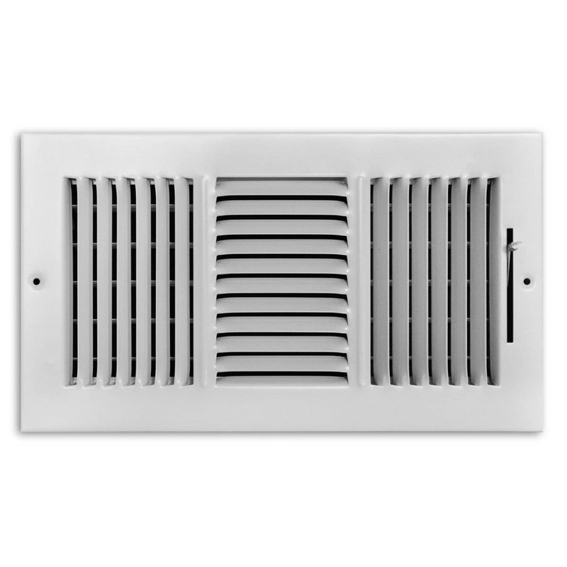 TRUaire 103M12X06, 12x6 3-Way Air Register, White Steel Sidewall & Ceiling Air Vent, 103M Series