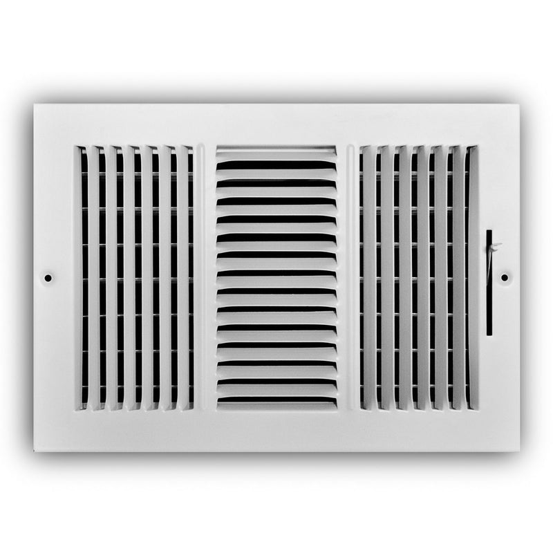 TRUaire 103M12X08, 12x8 3-Way Air Register, White Steel Sidewall & Ceiling Air Vent, 103M Series