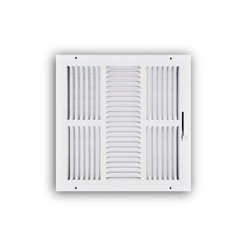 TRUaire 103M12X12, 12x12 3-Way Air Register, White Steel Sidewall & Ceiling Air Vent, 103M Series