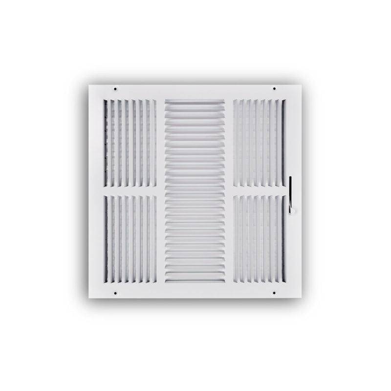 TRUaire 103M14X14, 14x14 3-Way Air Register, White Steel Sidewall & Ceiling Air Vent, 103M Series