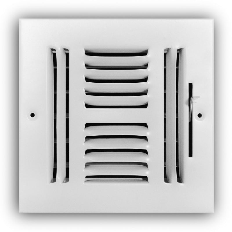 TRUaire 104M06X06, 6x6 4-Way Air Register, White Steel Sidewall & Ceiling Air Vent, 104M Series