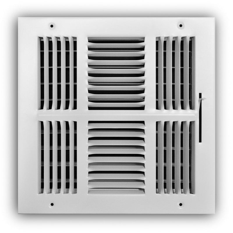 TRUaire 104M10X10, 10x10 4-Way Air Register, White Steel Sidewall & Ceiling Air Vent, 104M Series