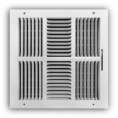 TRUaire 104M12X12, 12x12 4-Way Air Register, White Steel Sidewall & Ceiling Air Vent, 104M Series
