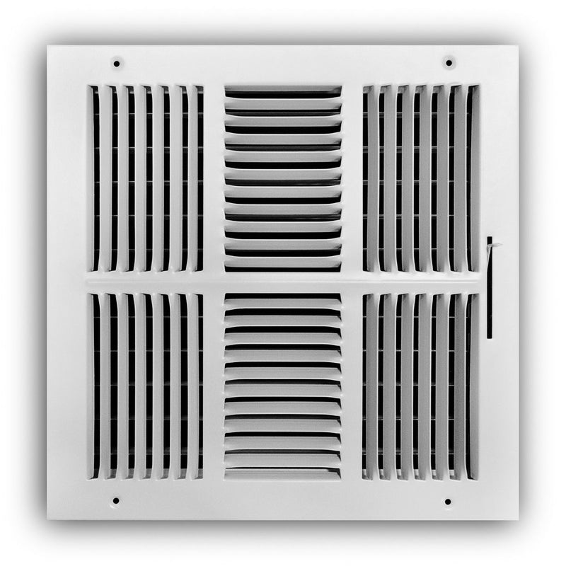 TRUaire 104M12X12, 12x12 4-Way Air Register, White Steel Sidewall & Ceiling Air Vent, 104M Series