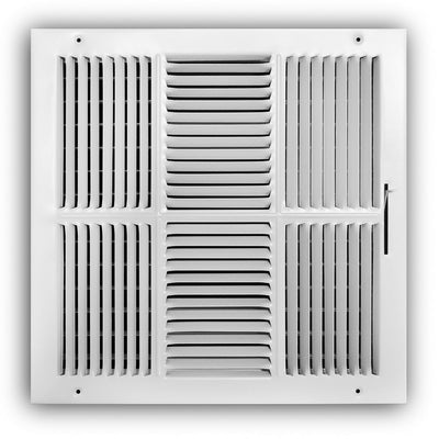 TRUaire 104M14X14, 14x14 4-Way Air Register, White Steel Sidewall & Ceiling Air Vent, 104M Series