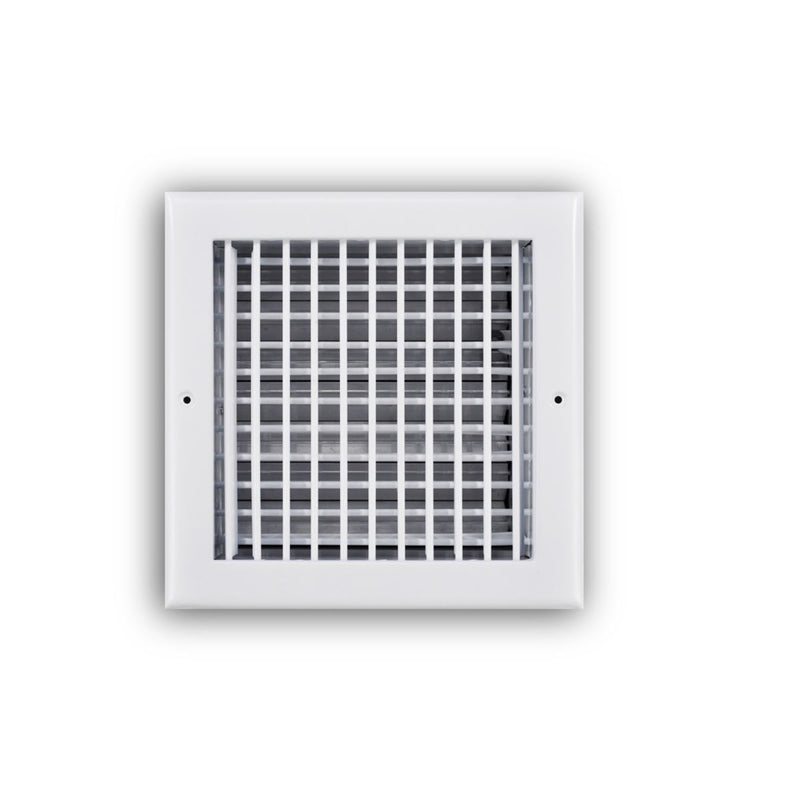 TRUaire 220VO08X08, 8x8 Double Deflection Air Register, White Steel Sidewall & Ceiling Air Vent with Opposed Blade Damper, 220VO Series
