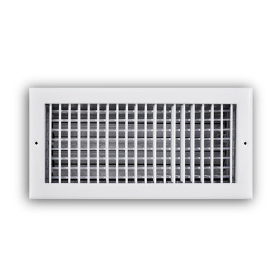 TRUaire 220VO14X06, 14x6 Double Deflection Air Register, White Steel Sidewall & Ceiling Air Vent with Opposed Blade Damper, 220VO Series