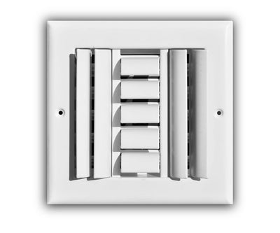 TRUaire 303M06X06, 6x6 3-Way Air Register, White Steel Sidewall & Ceiling Air Vent, 303M Series