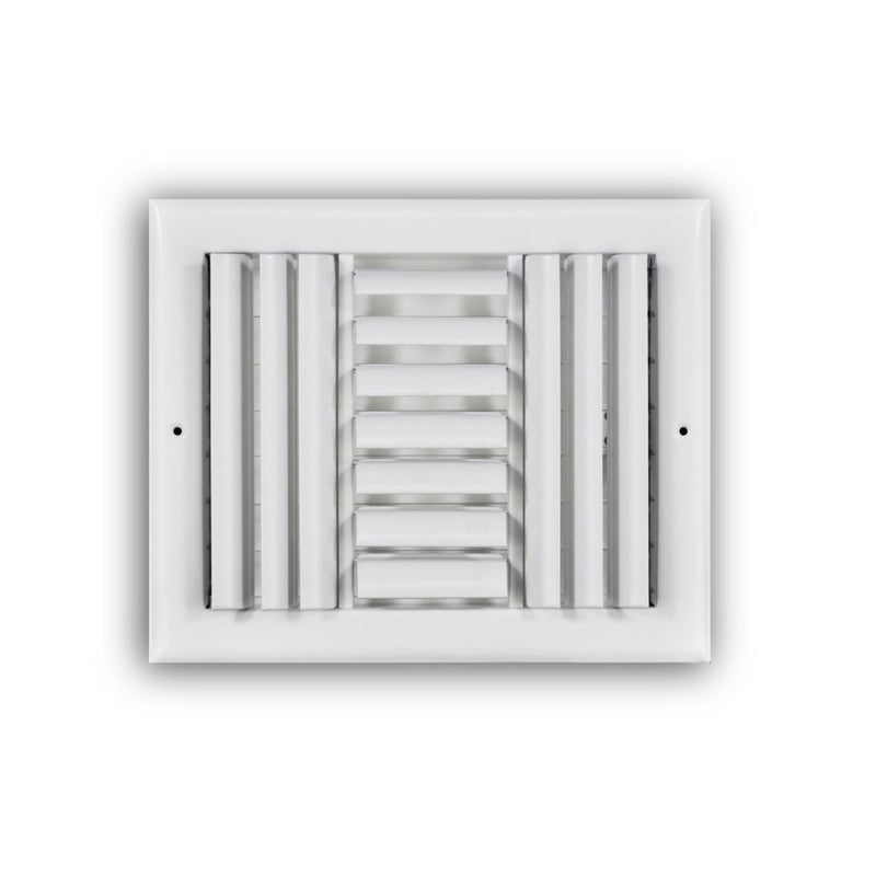 TRUaire 303M10X08, 10x8 3-Way Air Register, White Steel Sidewall & Ceiling Air Vent, 303M Series