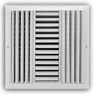 TRUaire 303M14X14, 14x14 3-Way Air Register, White Steel Sidewall & Ceiling Air Vent, 303M Series