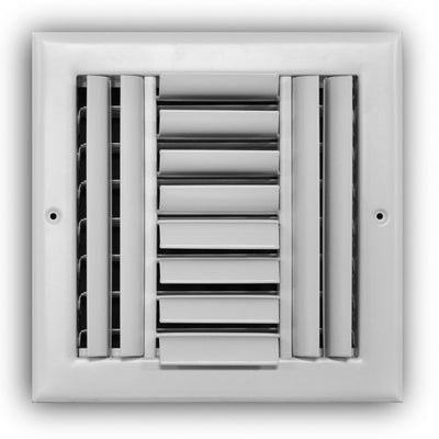 TRUaire 304M08X08, 8x8 4-Way Air Register, White Steel Sidewall & Ceiling Air Vent, 304M Series
