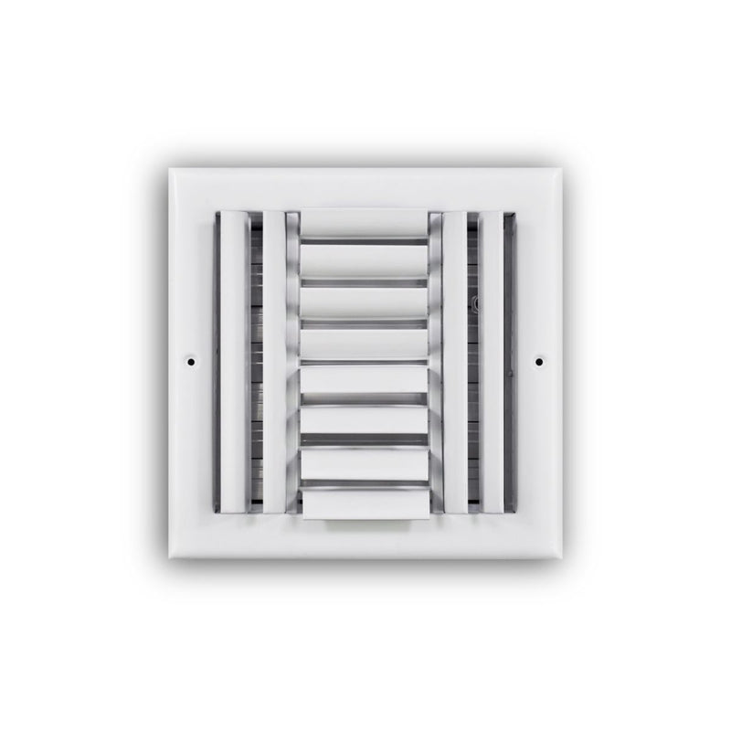 TRUaire 304O08X08, 8x8 4-Way Air Register, White Steel Sidewall & Ceiling Air Vent with Opposed Blade Damper, 304 Series