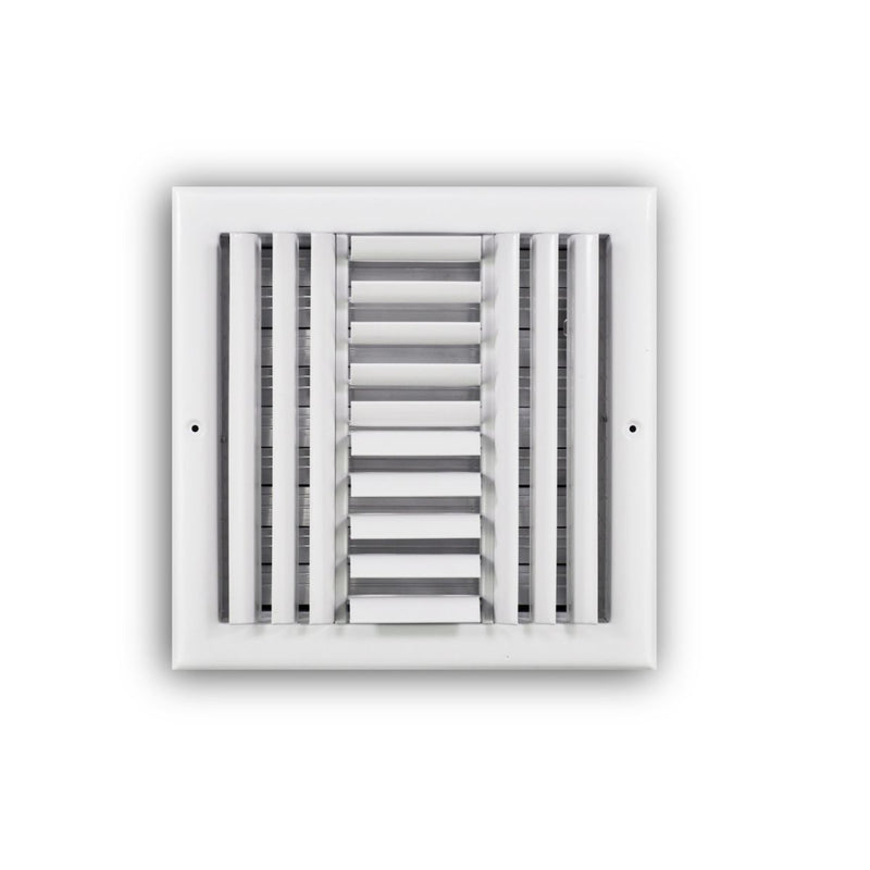 TRUaire 304O10X10, 10x10 4-Way Air Register, White Steel Sidewall & Ceiling Air Vent with Opposed Blade Damper, 304 Series